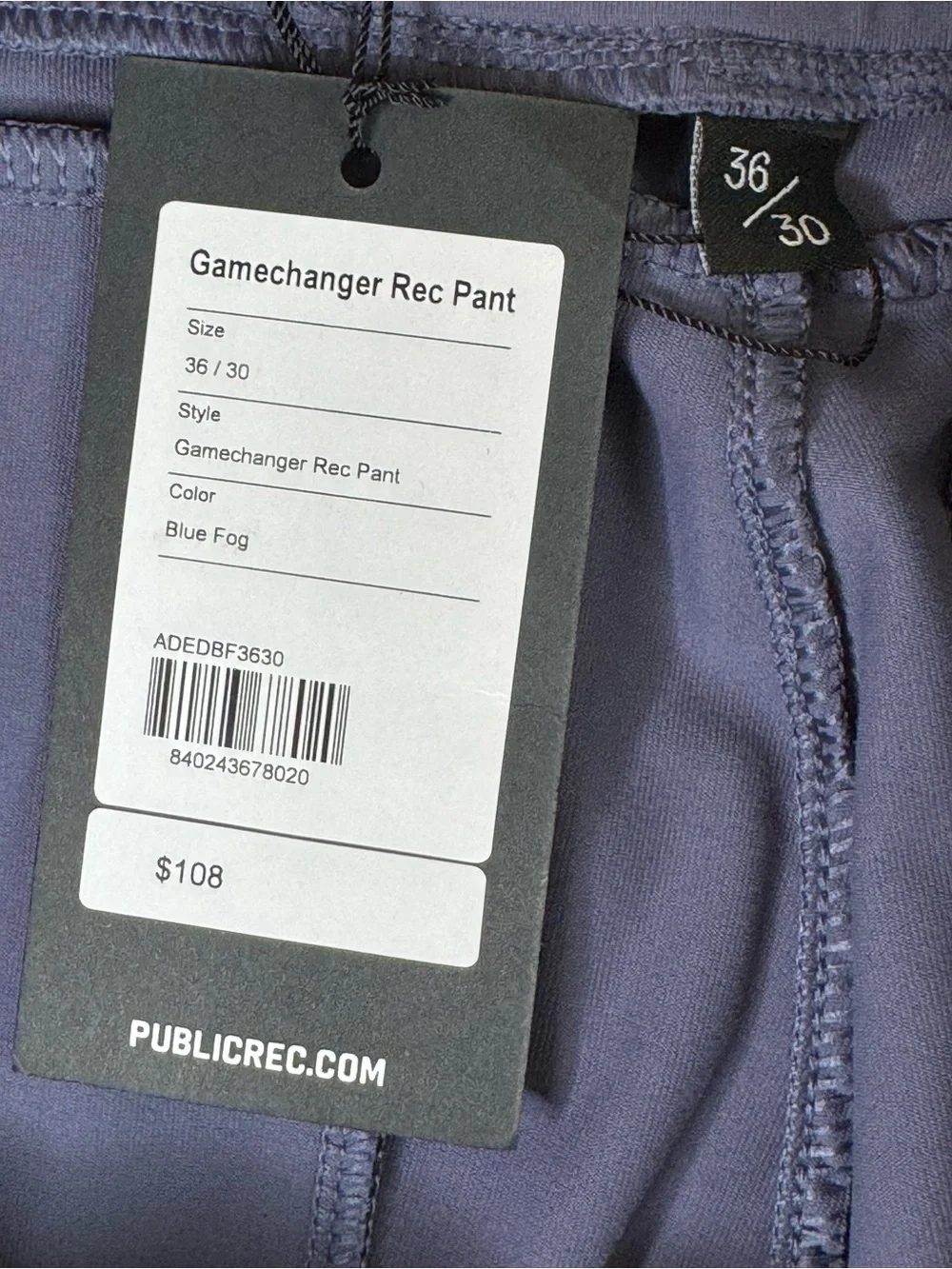 Public Rec Gamechanger Rec Pant Athletic Pants Men's Size 36x30 Blue Fog